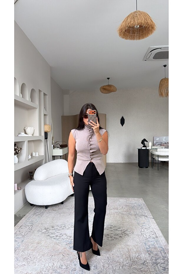 Black Semi-Spanish Ankle Fabric Pants