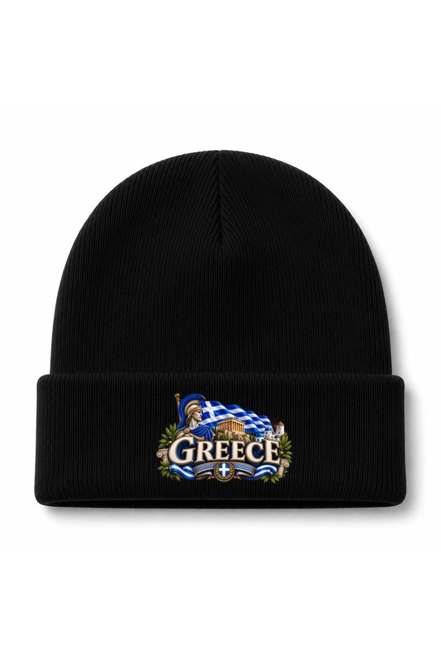 Greece Flag & Classical Temple Graphic Beanie