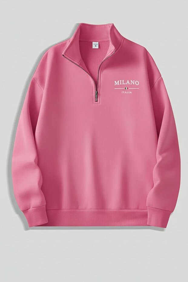 Women's - Men's Milano Printed Half Zipper Oversize 3 Thread Sweatshirt