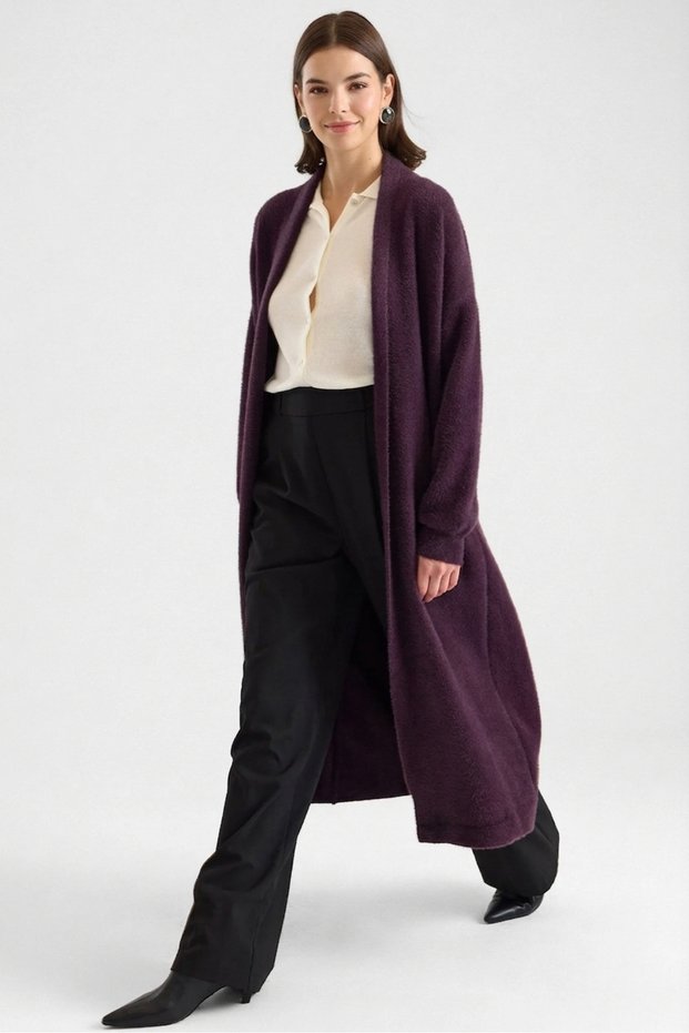 Women's Oversized Long Knit Cardigan – Pink, Stone, Beige, Black, Brown, Yellow, Baby Blue - Standard Size