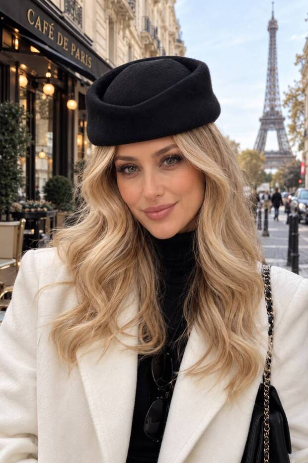قبعة نسائية من الصوف الأسود