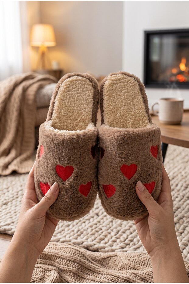 Women's Mink Heart Patterned Plush House Slippers