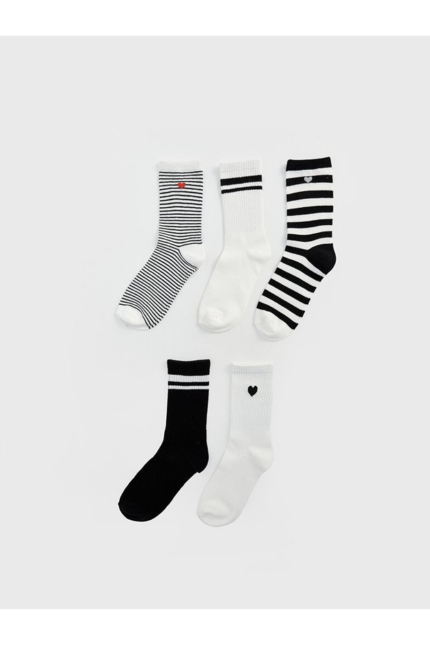 Alita City Farkıyla Lcw Dream Ecru Striped 5-Piece Pack Women's Socks
