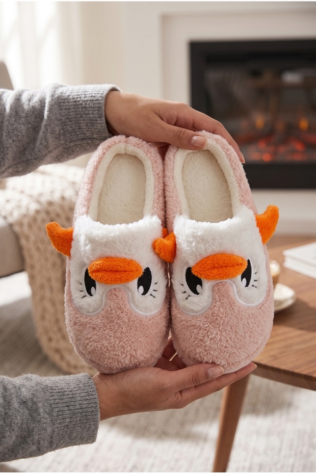 Women's Powder Plush Cute Penguin Figured House Slippers - Soft Sole Women's Plush Slippers