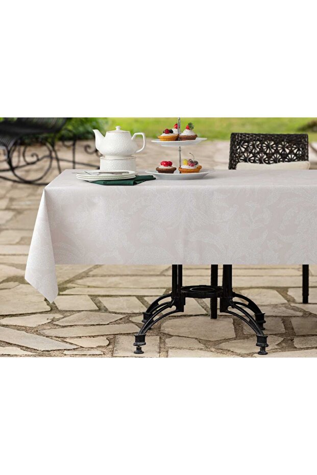 Adenya Sepeti Elisa Pvc Tablecloth - Beige / White - 100X140 cm