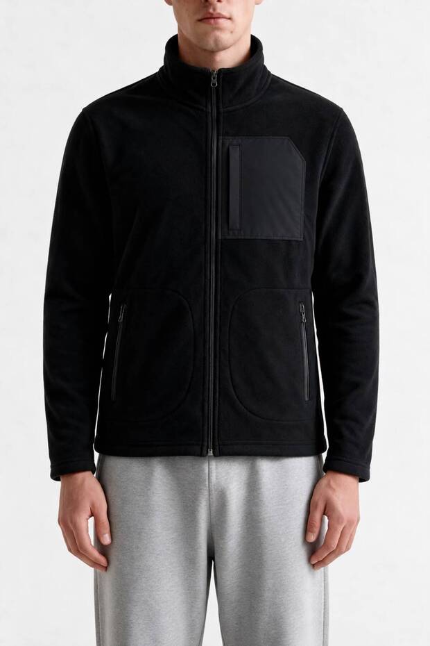Men's Full Zipper Thick Outdoor Fleece Jacket with Front Pockets