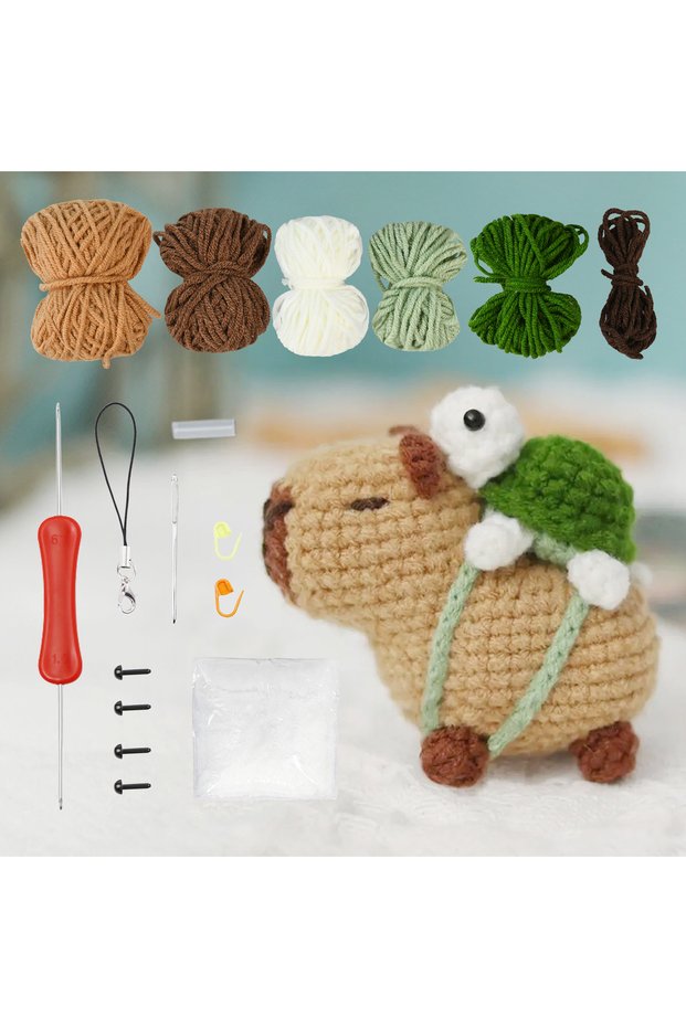Capybara tortoise2 Capybara and Turtle Crochet Kit, Beginner Friendly Cute Animal Crochet Kit Set, C
