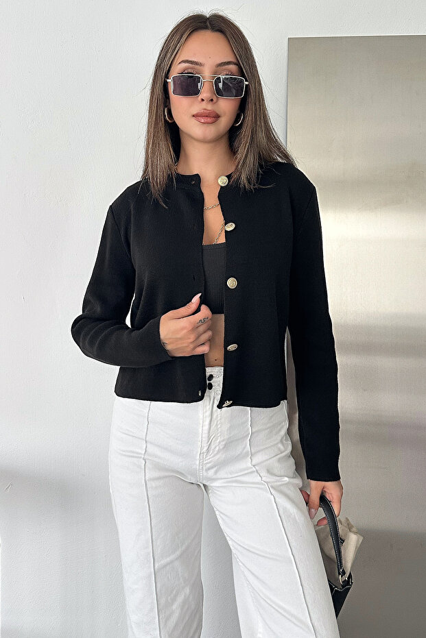 Women's Baby Collar Buttoned Basic Knitwear Cardigan