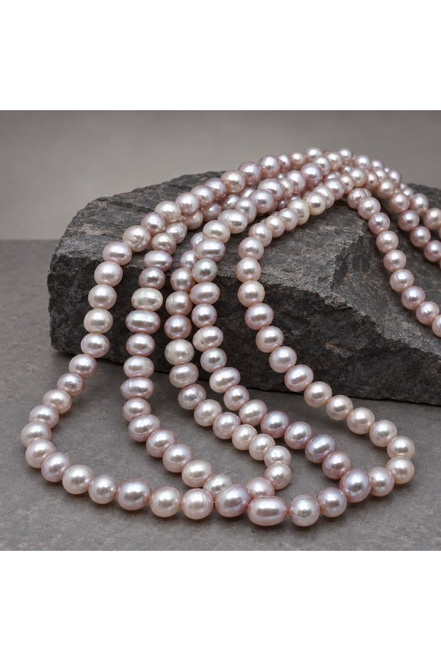 Pearl String Silver Reflection Salmon Pink 9*7 mm – Natural Texture Royal Series (63308)