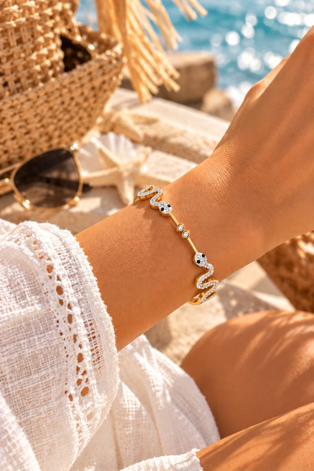 Steel Zircon Stone Stella Luxury Handcuff Bracelet