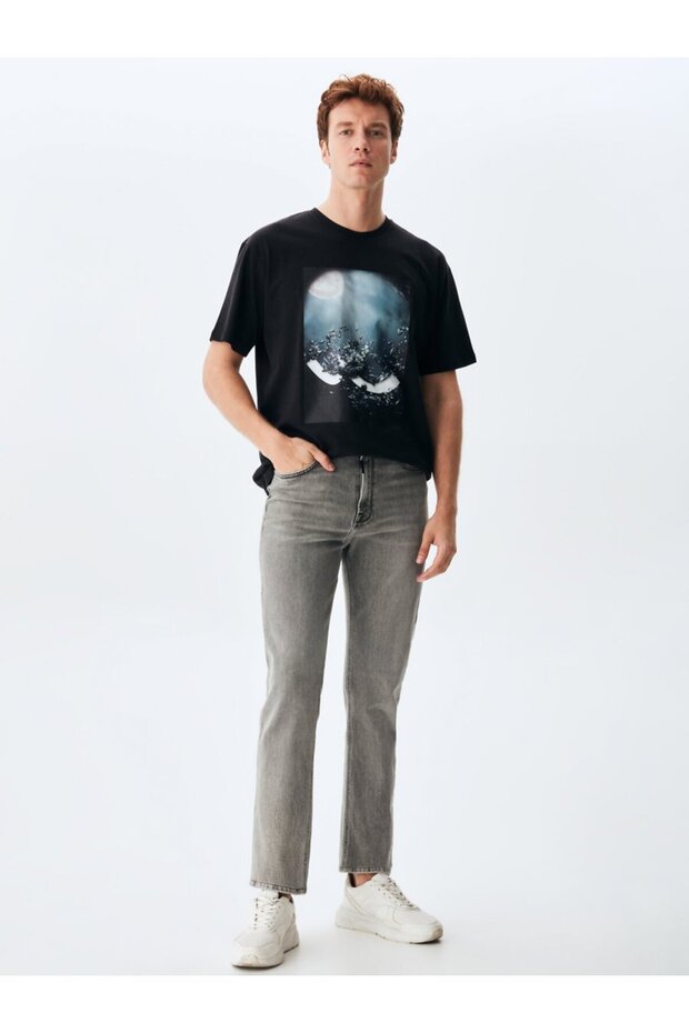 Vernon Zip Straight Leg Mid Waist Gray Jean Trousers