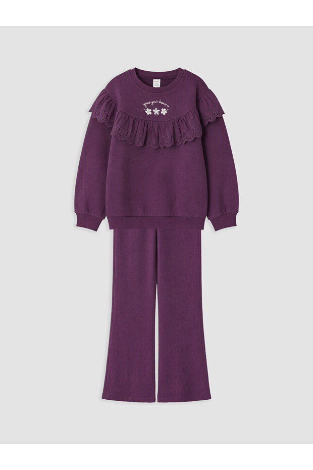 Quality Pieces from Çelebi Store Zero Roba Collar Ruffle Embroidered Girls' Tracksuit Set