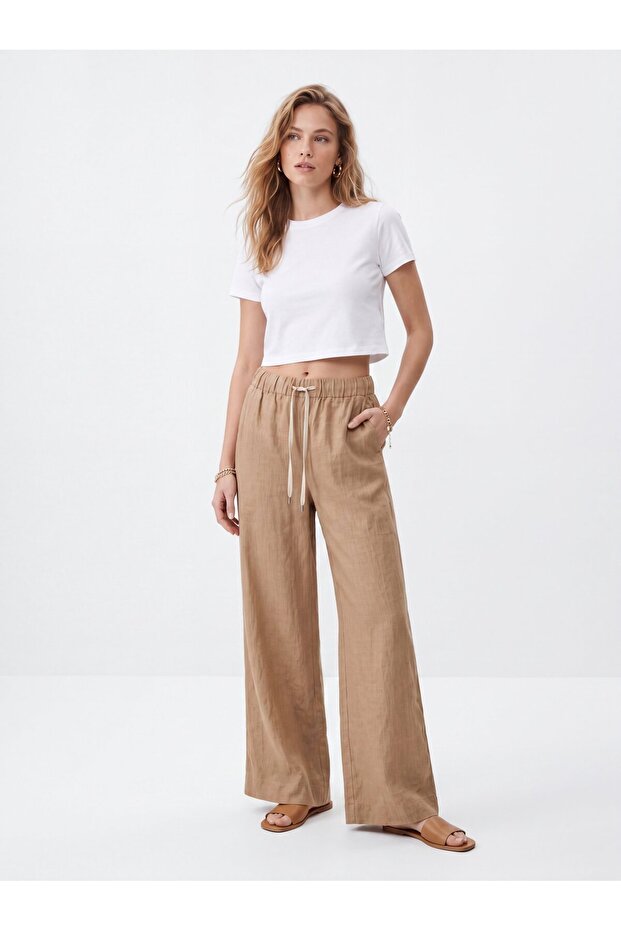 Wide Leg Tie-Waist Mid Indigo Trousers