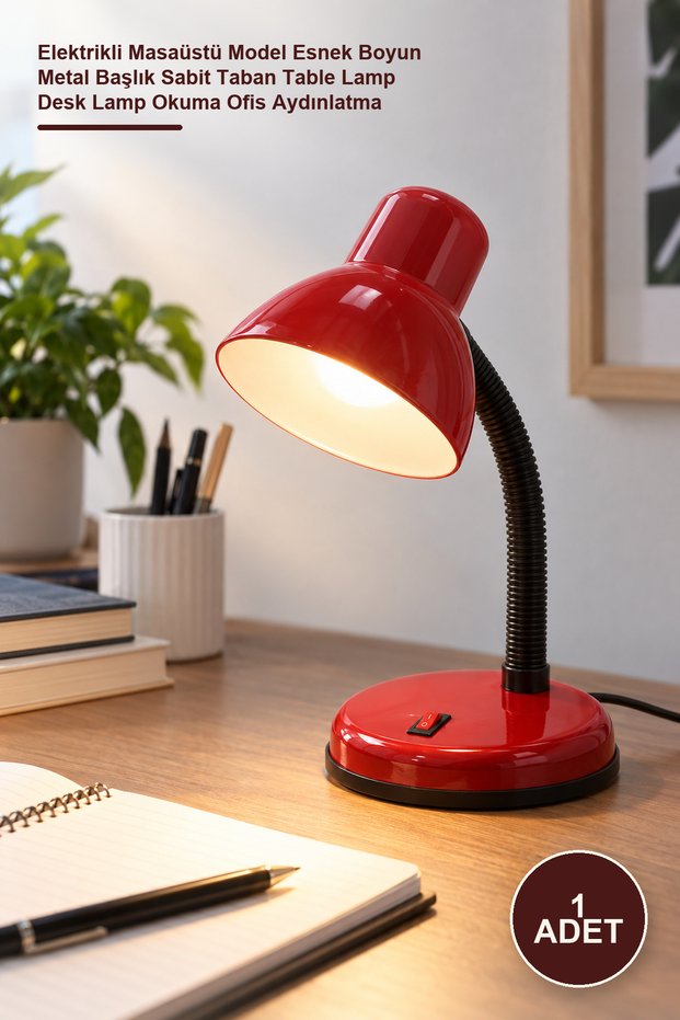 1 Piece Table Lamp – Electric Desktop Model Flexible Neck Metal Head Fixed Base Table Lamp Desk Lamp Reading Office Lighting