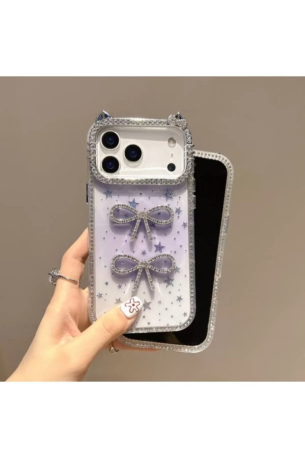 Apple iPhone 18 Pro Max Compatible Purple Luxury Glittery Bow Case with Magsafe Feature