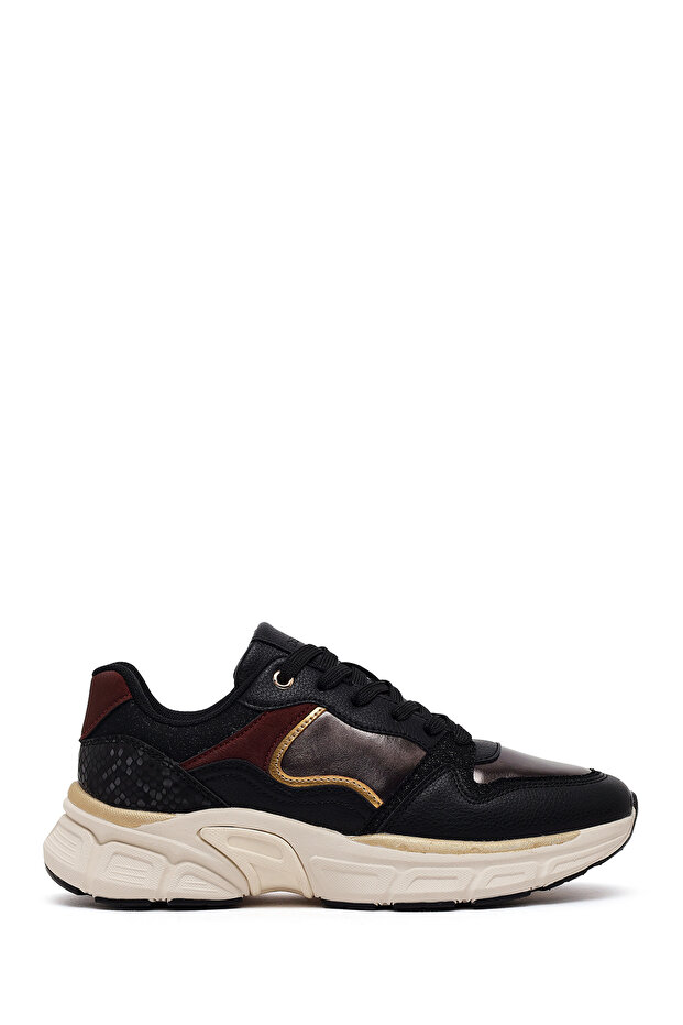 Women's Black Lace-Up Thick Sole Sneaker Af57500355