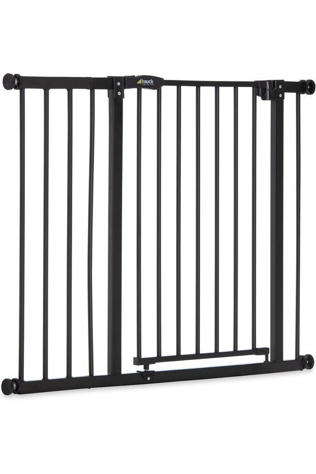 Baby Gate for Doors and Stairs Close N Stop inclusive 21 cm Extension, Child Stair Gate for Widths 96 to 101 cm, Pressure Fit - No Screws, One-Handed Opening to Both Sides, Metal, Black