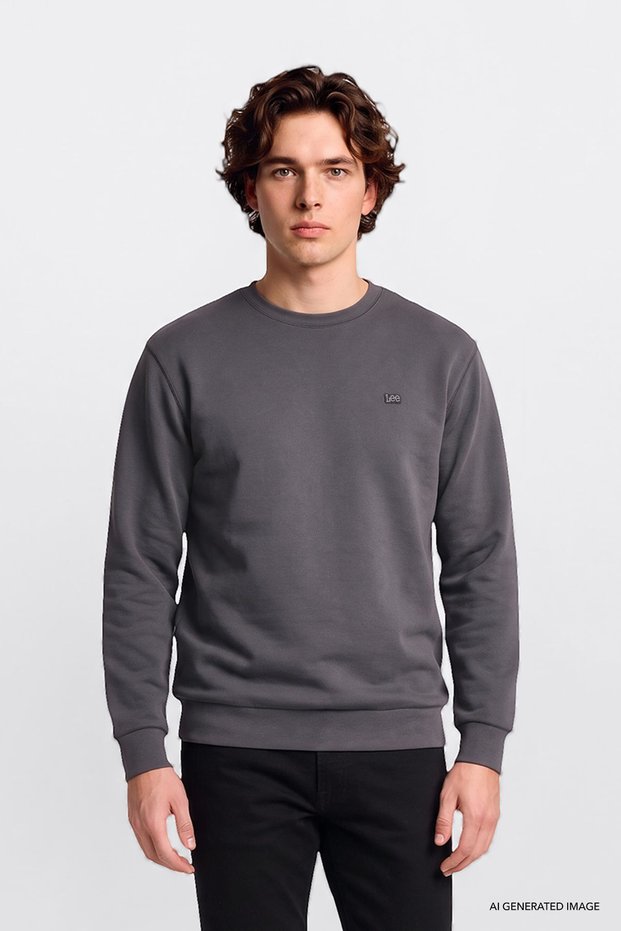 Regular Fit Normal Cut Crew Neck Printed Black Sweatshirt