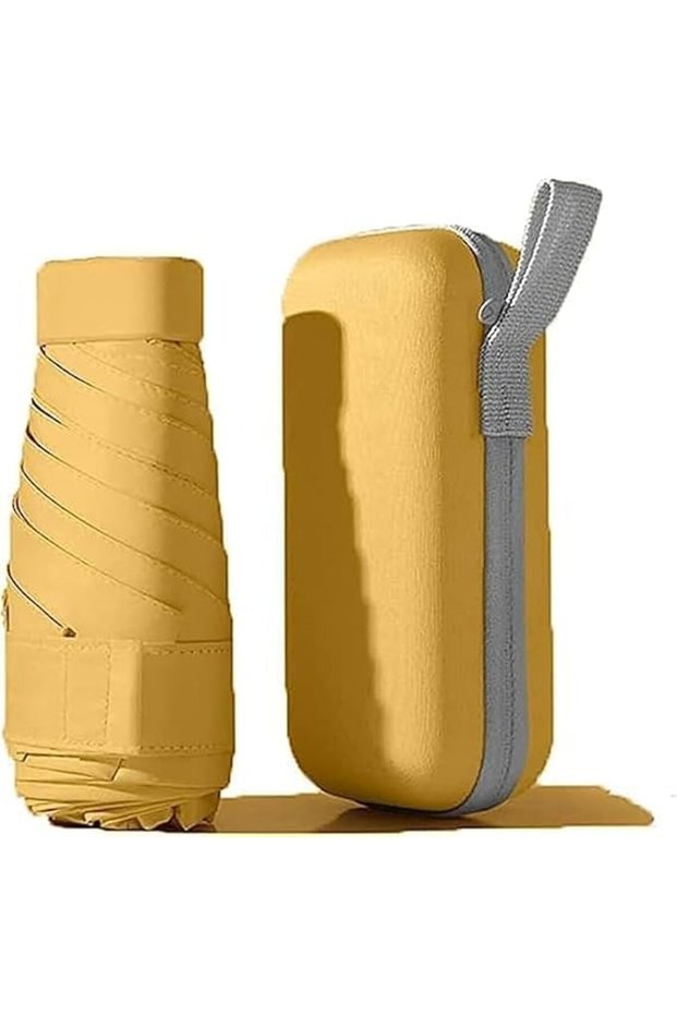 Compact Folding Umbrella with Case, Upf 50+, Yellow