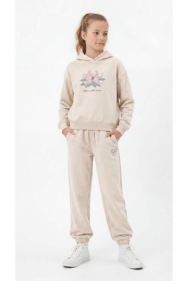 Bloom with Grace Printed Hooded Girls' Top and Bottom Tracksuit Set