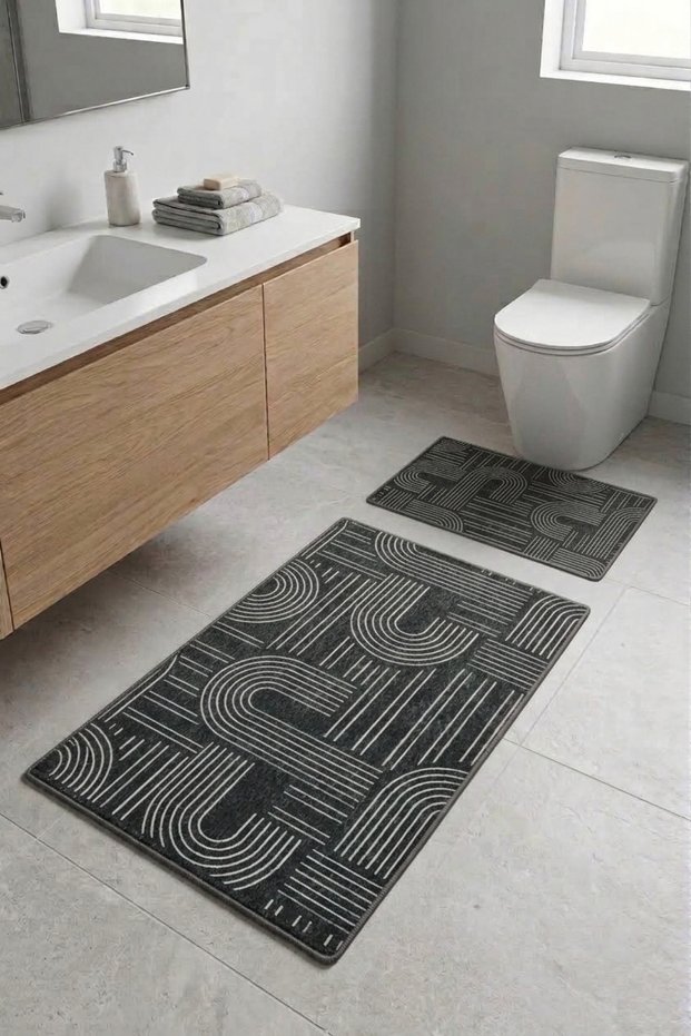 Modena Chenille Rug Set with Cotton Base, 2-Piece Bathroom Mat Set, Carpet in Front of Sink and Toilet