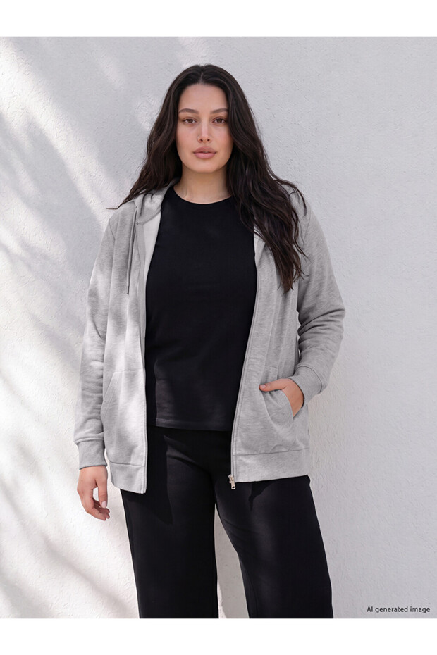 Gray Plus Size Women's Zipper Sweatshirt