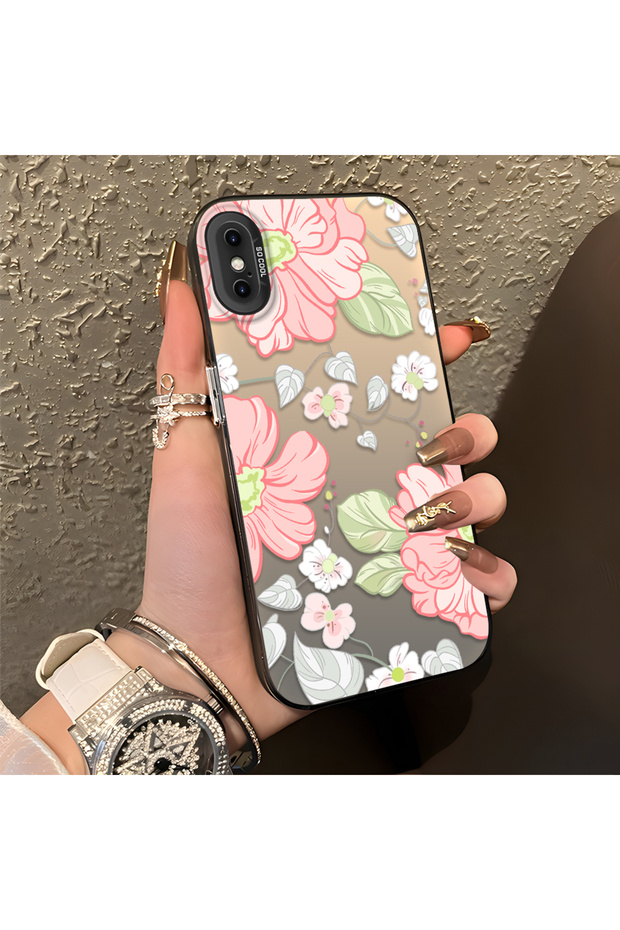 iPhone XS Max Compatible Fresh Pink White Flower Ivy Full Surround Elegant Shockproof Print