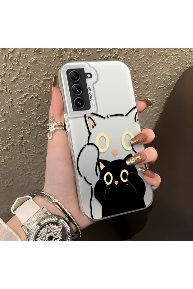 Samsung Galaxy S21 Fe Compatible Simple Stripes Cute Black Cat Impact Wear Resistant Art Print