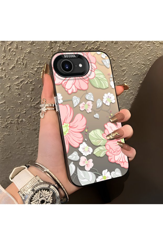 iPhone 16E Compatible Fresh Pink White Flower Ivy Full Surround Elegant Shockproof Print