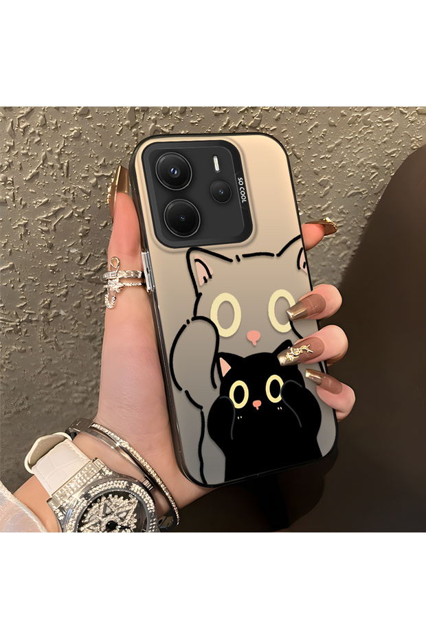 Redmi Note 14 4g Compatible Simple Striped Cute Black Cat Impact Wear-Resistant Art Print