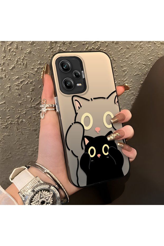 Redmi Note 12 Pro 5g Compatible Simple Stripes Cute Black Cat Impact Wear-Resistant Art Print