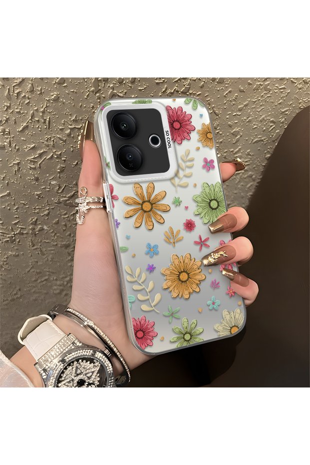 Vivo V60 Lite 4G/5G Compatible Colorful Multicolor Daisy Plants Retro Hand Drawn Flower Print