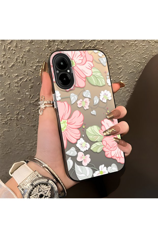 Realme C67 4g Compatible Fresh Pink White Flower Ivy Full Surrounding Elegant Shockproof Printing
