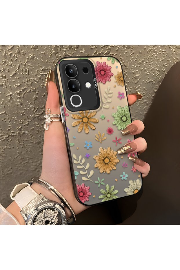 Vivo Y29 4g Compatible Colorful Multicolor Daisy Plants Retro Hand Drawn Flower Print
