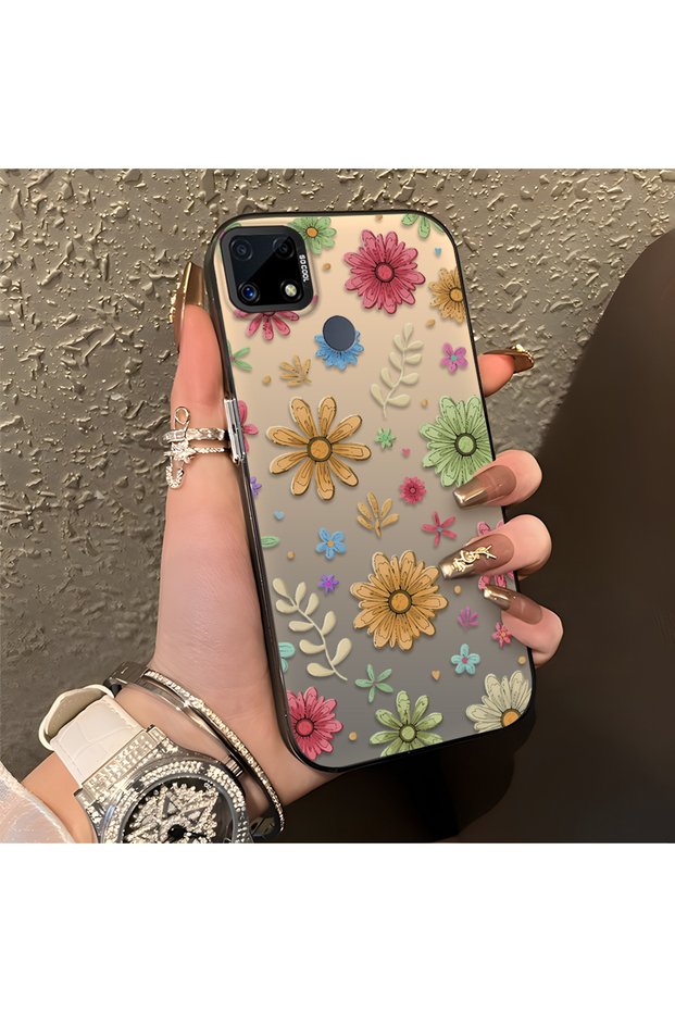 Realme C15/C25/C25S Compatible Colorful Multicolor Daisy Plants Retro Hand Drawn Flower Print
