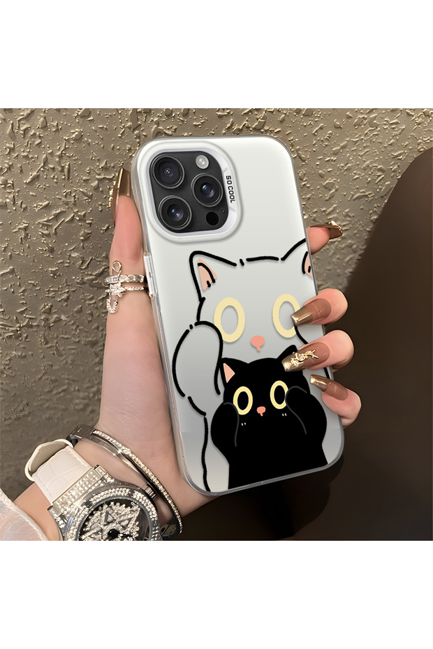 iPhone 16 Pro Max Compatible Simple Striped Cute Black Cat Impact Wear-Resistant Art Print