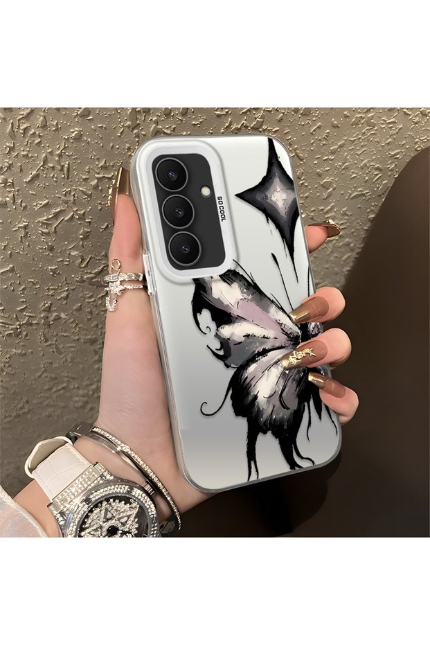 Samsung Galaxy S25 Fe Compatible Cool Ink Pink White Butterfly Star Simple Style Shock Absorbing