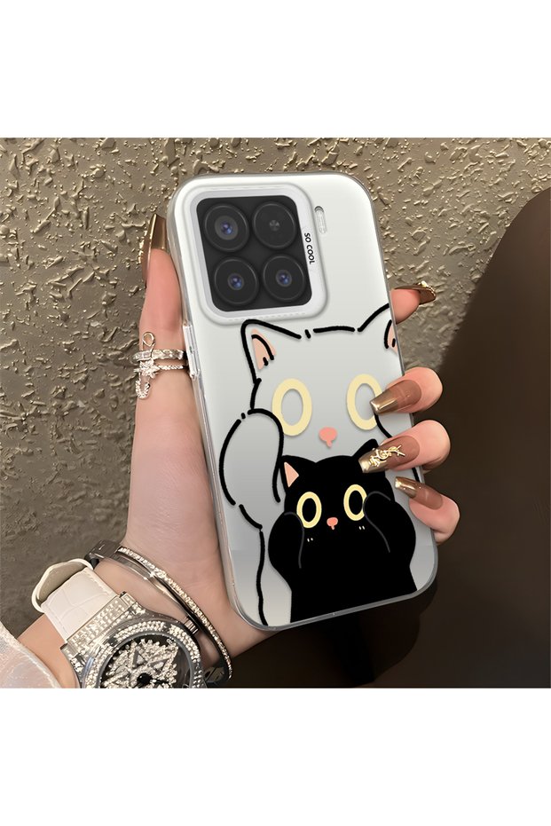 Mi 15 5g Compatible Simple Striped Cute Black Cat Impact Wear-Resistant Art Print