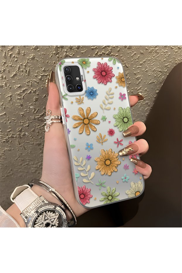 Samsung Galaxy A51 4g Compatible Colorful Multicolor Daisy Plants Retro Hand Drawn Flower Print