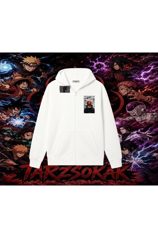 Pain Nagato Naruto Anime Character Oversize Unisex Cardigan & Jacket Zipper Sweatshirt White