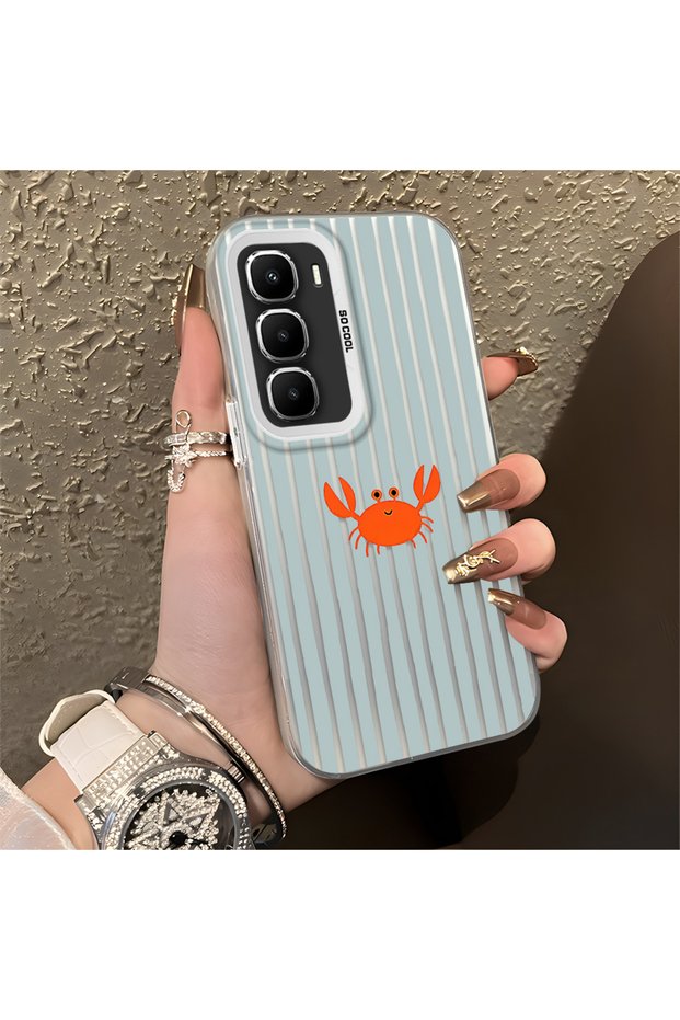 Infinix Hot 60I Compatible Simple Striped Cartoon Little Red Crab Shock-Proof Drawing
