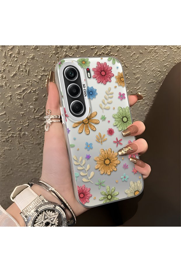 Tecno Camon 40 Compatible Colorful Multicolor Daisy Plants Retro Hand Drawn Flower Print