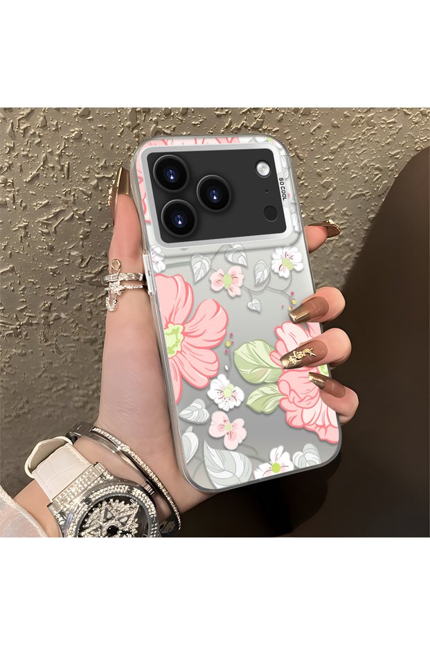 iPhone 17 Pro Compatible Fresh Pink White Flower Ivy Full Surround Elegant Shockproof Print