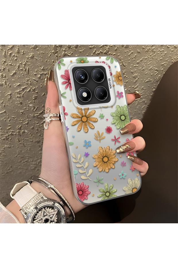Redmi Note 14 Pro 4G/5G Compatible Colorful Multicolor Daisy Plants Retro Hand Drawn Flower Print