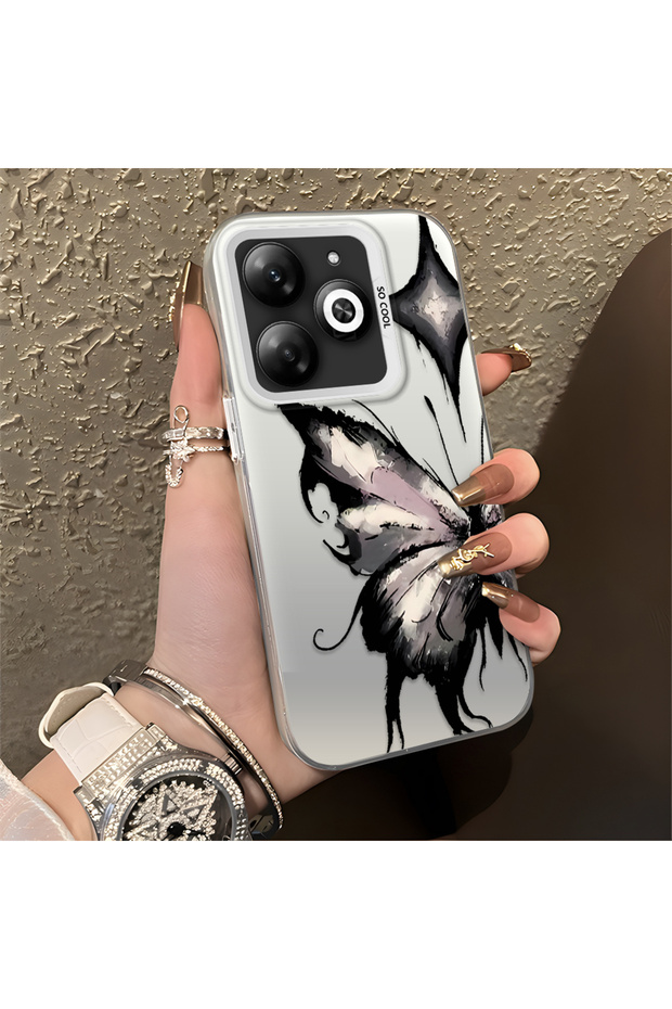 Infinix Smart 8/8 Pro/8 Plus Compatible Cool Ink Pink White Butterfly Star Simple Style Shock Absorbent