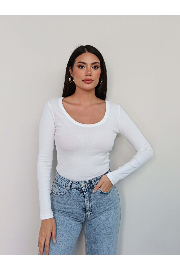 Ribbed U-Neck Blouse