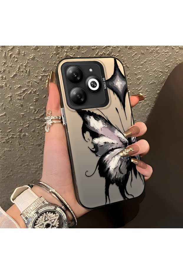 Infinix Smart 8/8 Pro/8 Plus Compatible Cool Ink Pink White Butterfly Star Simple Style Shock Absorbent