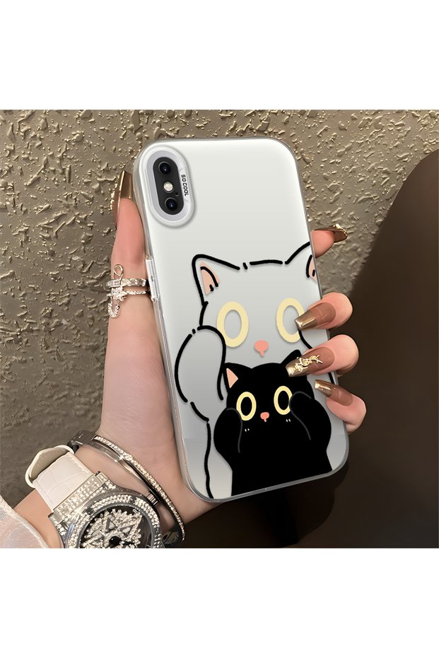 iPhone X/Xs Compatible Simple Striped Cute Black Cat Impact Wear-Resistant Art Print