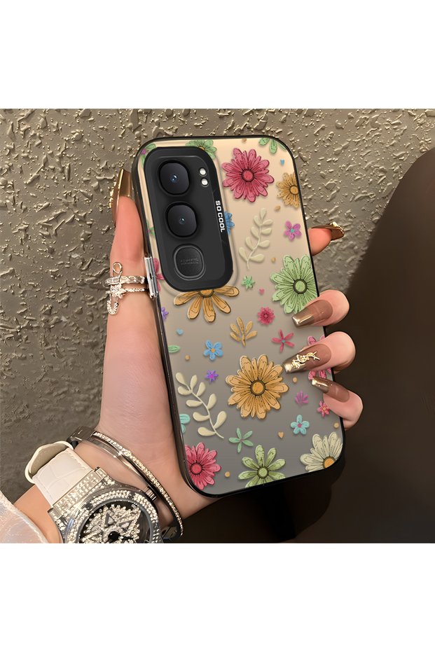 Vivo Y31/Y21D Compatible Colorful Multicolor Daisy Plants Retro Hand Drawn Flower Print