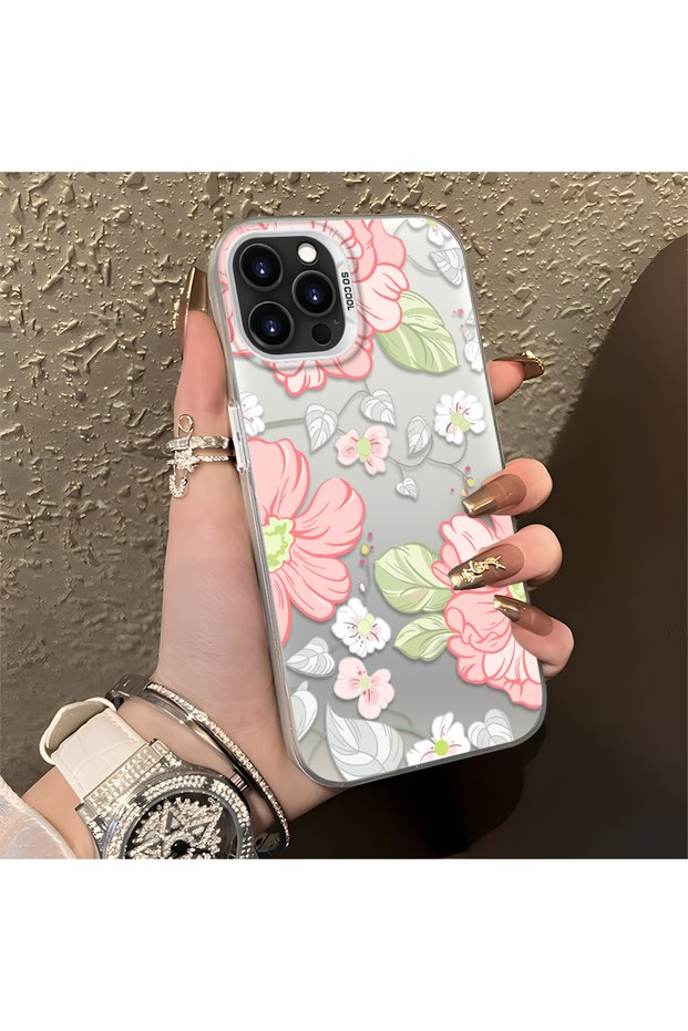 iPhone 13 Pro Compatible Fresh Pink White Flower Ivy Full Surround Elegant Shockproof Printing
